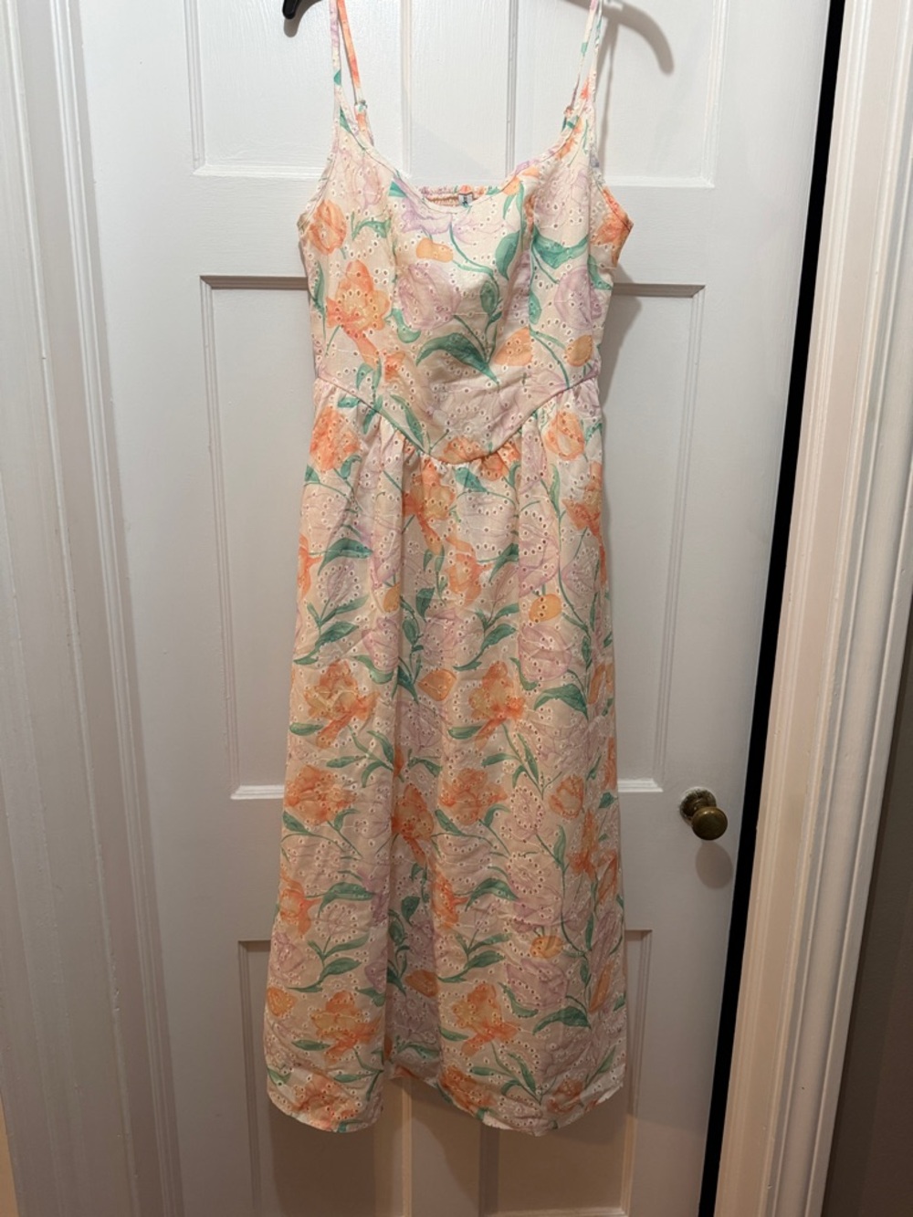 PRETTYGARDEN Eyelet Floral Midi Dress - Peach